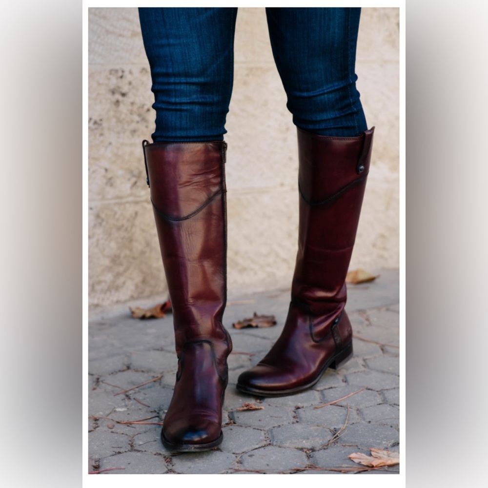 Frye Melissa Tab Tall Riding Boot Redwood size 8.5